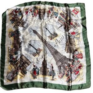 Souvenir Paris Eiffel Tower Multi-Color 29" Sq Scarf Silky Acetate Made in Italy